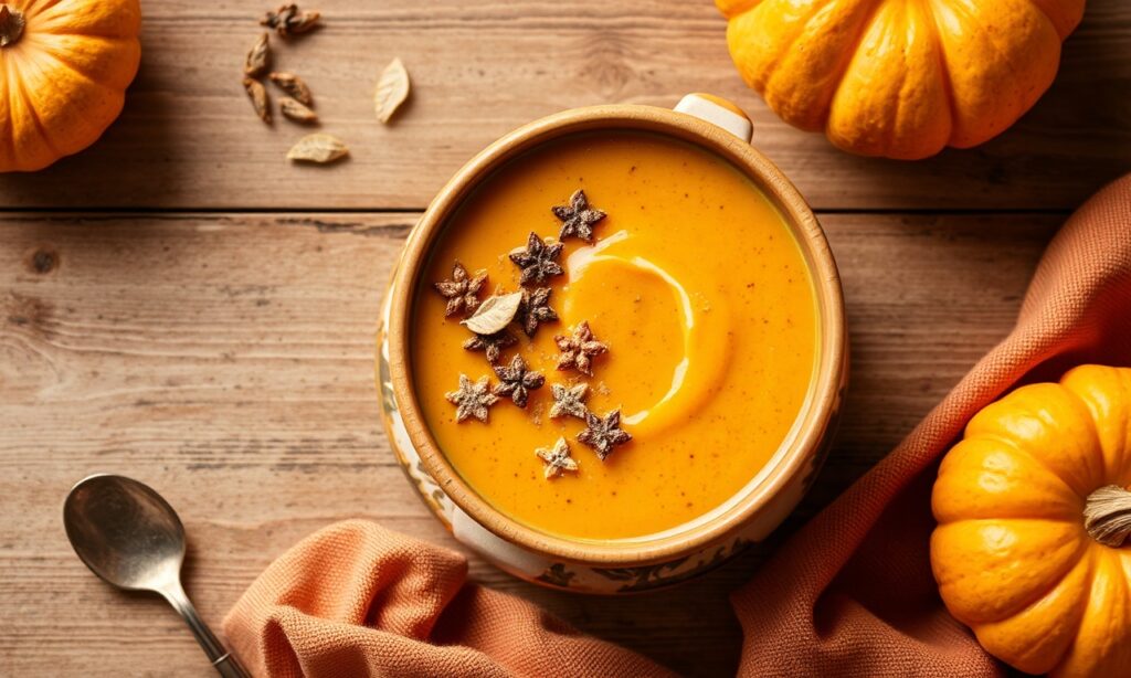 Velvety pumpkin ginger soup, a spiced comfort classic.