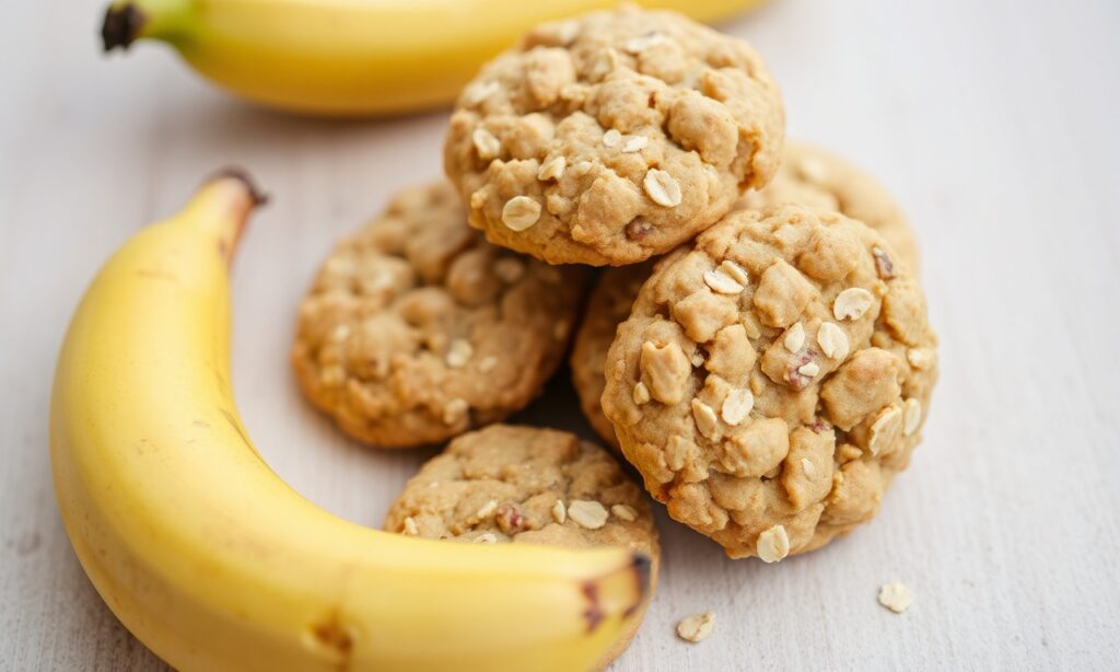 Healthy banana oatmeal cookies baking.