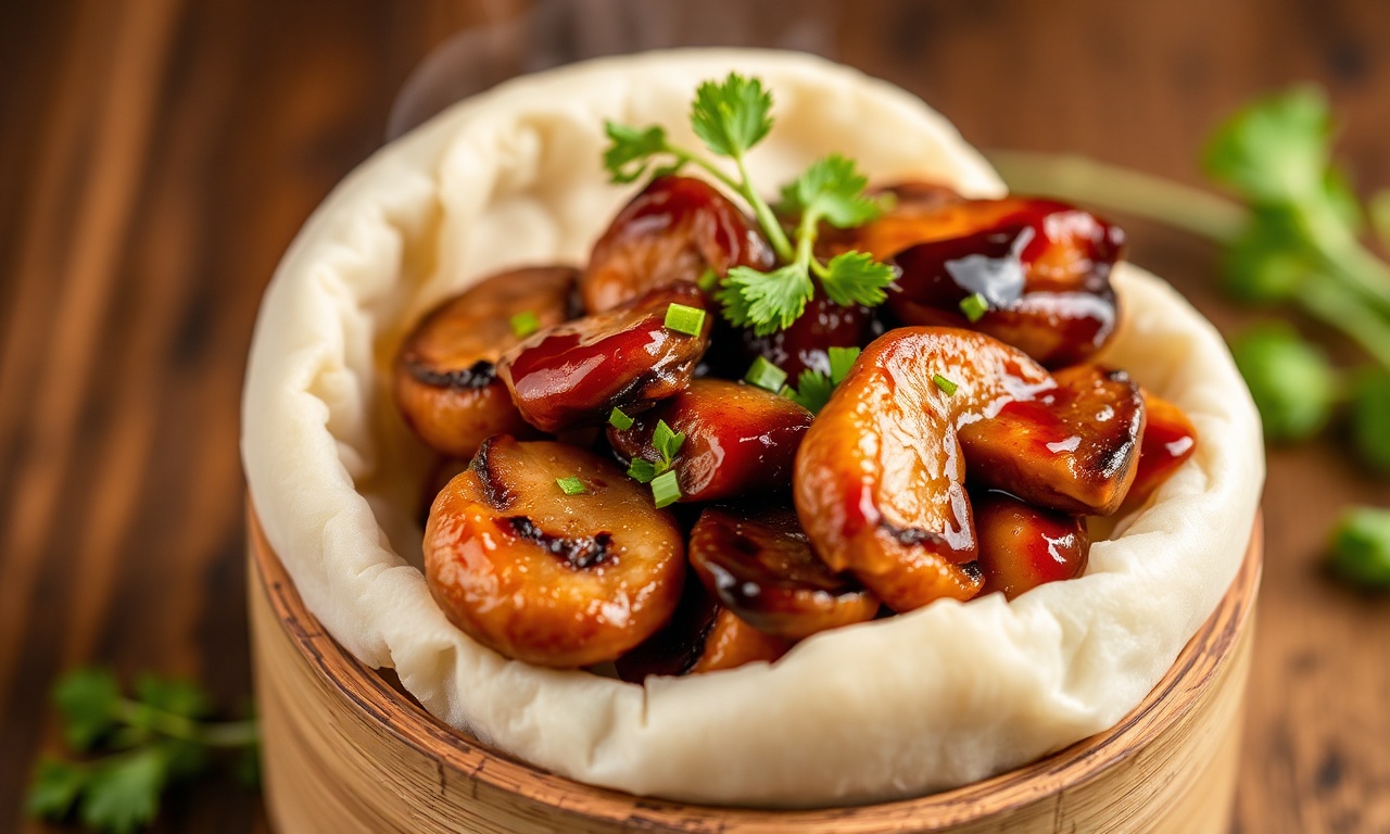 Gua bao with delicious hoisin-glazed mushrooms taking center stage.