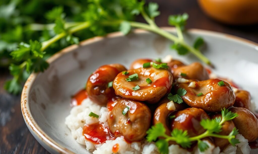 Gua bao with hoisin-glazed mushrooms, a delicious vegetarian delight.