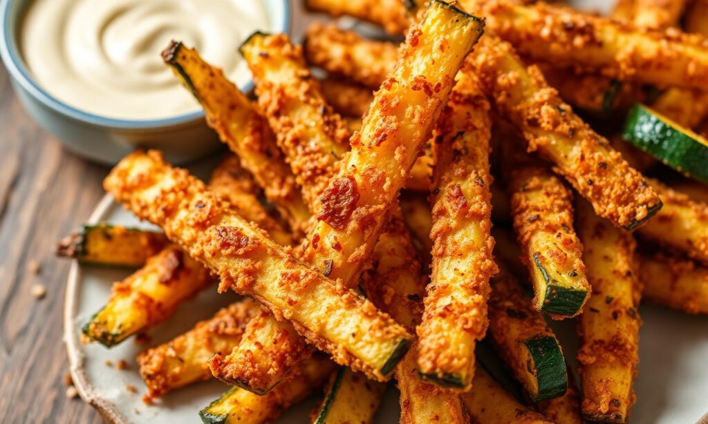 Crispy Keto zucchini fries: a delicious, low-carb snack alternative.