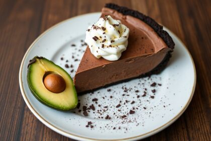 Decadent chocolate avocado pie: creamy, guilt-free, and delicious dessert.