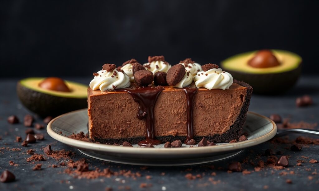 Decadent chocolate avocado pie: creamy, guilt-free indulgence.