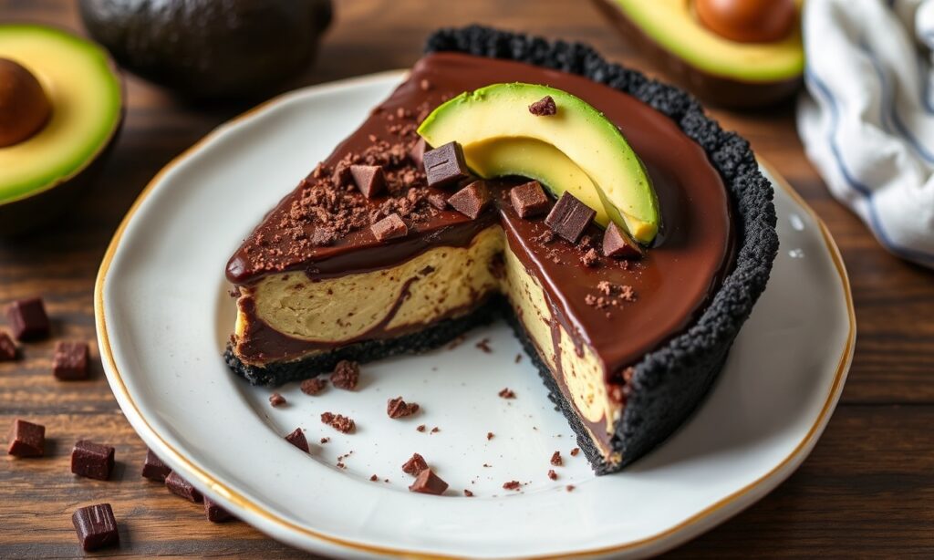 Decadent chocolate avocado pie: creamy, guilt-free indulgence.