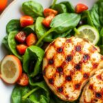 Fresh flavorful spinach salad with grilled chicken.
