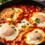 Shakshuka Unveiled: Satisfying eggs in spiced tomato bliss.