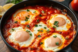 Shakshuka Unveiled: Satisfying eggs in spiced tomato bliss.