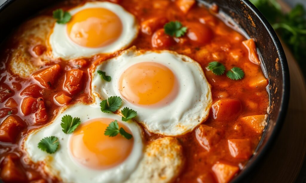 Shakshuka Unveiled: Eggs in spiced tomato bliss, a global comfort food.
