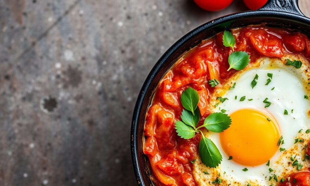 Shakshuka Unveiled: Eggs in spiced tomato bliss, a global comfort food.