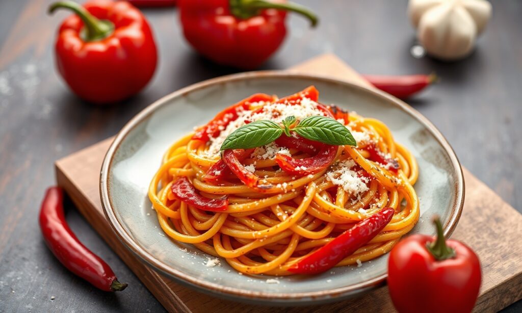 Discover bold roasted red pepper pasta delight for creative cooking.