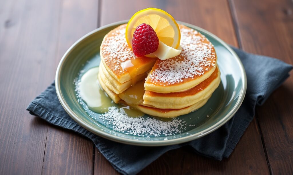 Fluffy Dutch baby pancake, lemon sugar bliss.