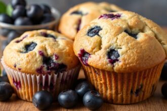 Baking perfect blueberry muffins: fluffy, moist, and delicious recipe.