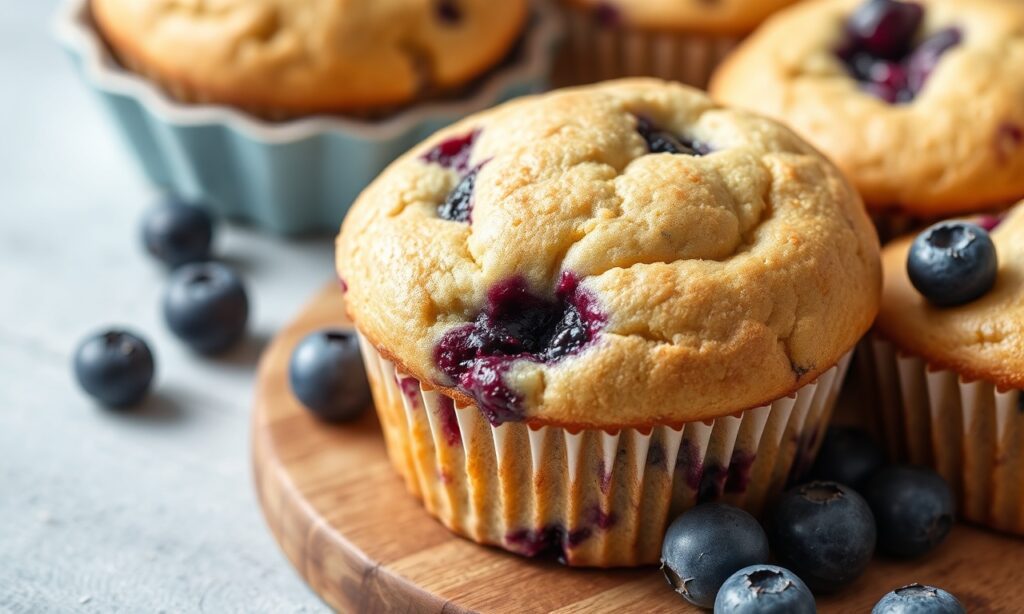 Ingredients for baking perfect blueberry muffins.