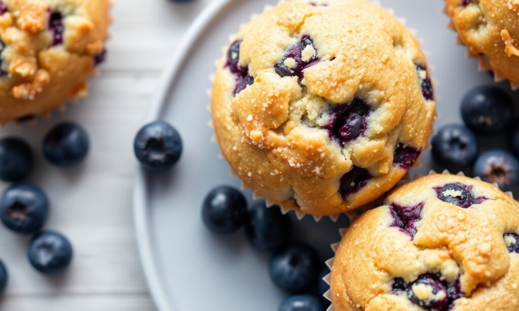 Baking perfect blueberry muffins: golden, fluffy, and bursting with berries.