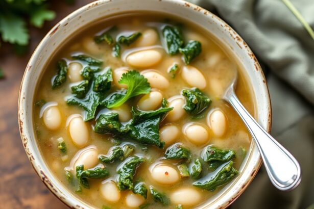 Hearty kale and white bean soup, a nutritious classic recipe.
