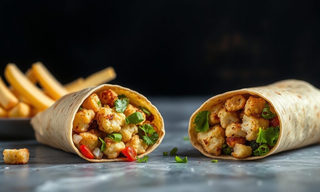 Bold flavorful roasted cauliflower shawarma wraps recipe.