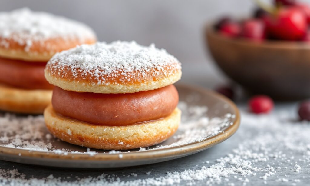 Chile sweet alfajores dusted in coconut, a culinary heritage delight.