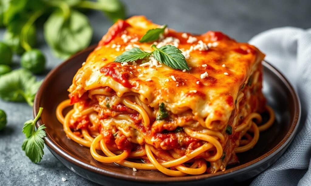Zesty keto zucchini noodle lasagna, a delicious, hearty, guilt-free makeover.