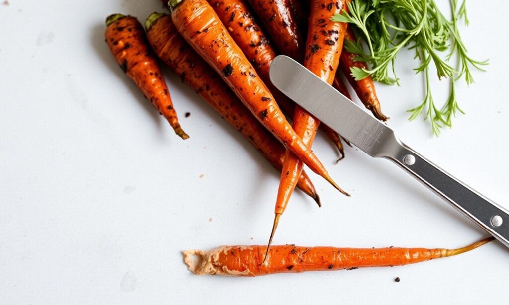 Fiery Harissa roasted carrots: sweet, smoky, caramelized delight.