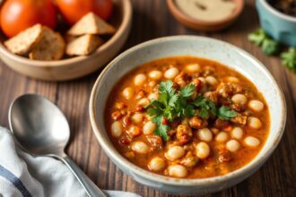 Hearty white bean chili: comforting, traditional recipe.