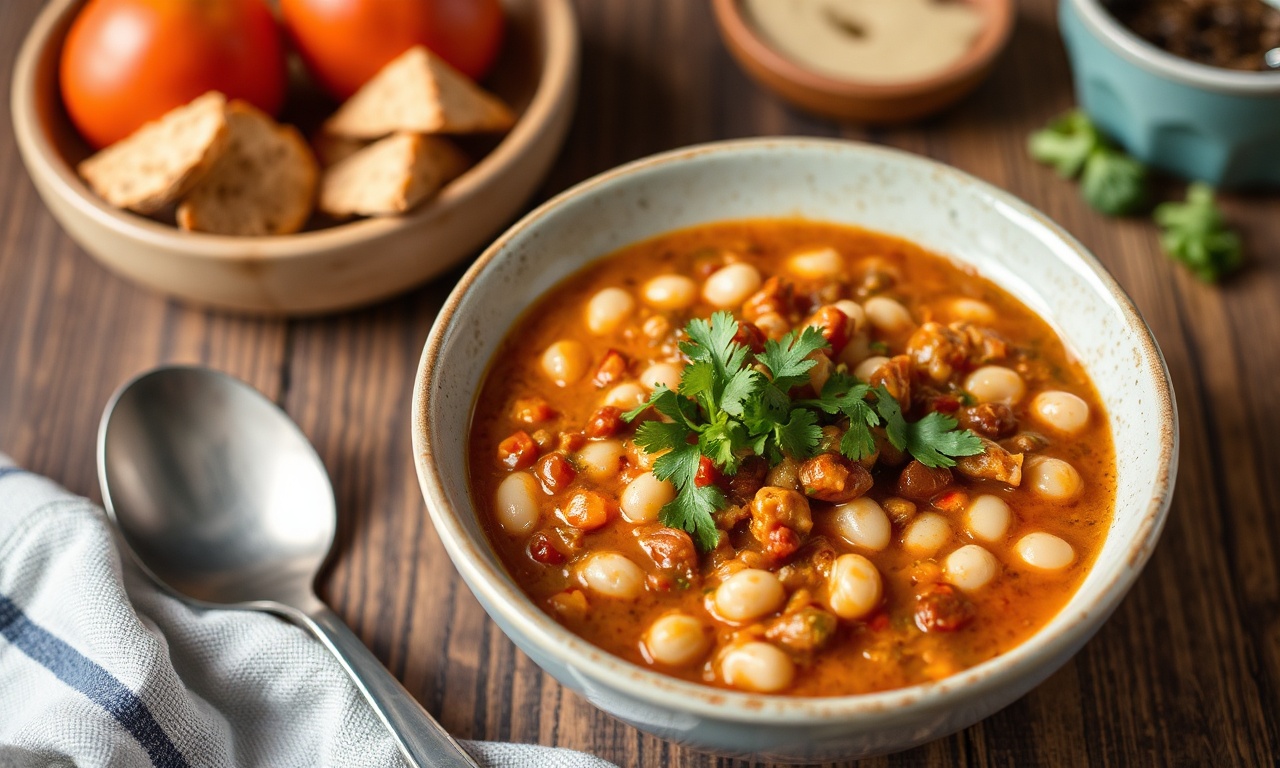 Hearty white bean chili: comforting, traditional recipe.
