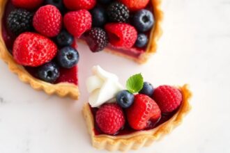 Art berry tart, summer delight, close-up, fresh berries.