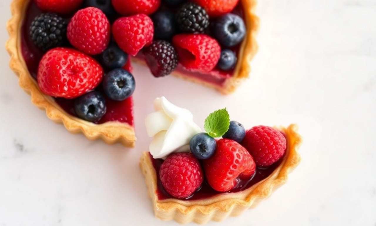 Art berry tart, summer delight, close-up, fresh berries.