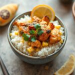 Savory street corn chicken rice bowl, a delicious and flavorful meal.