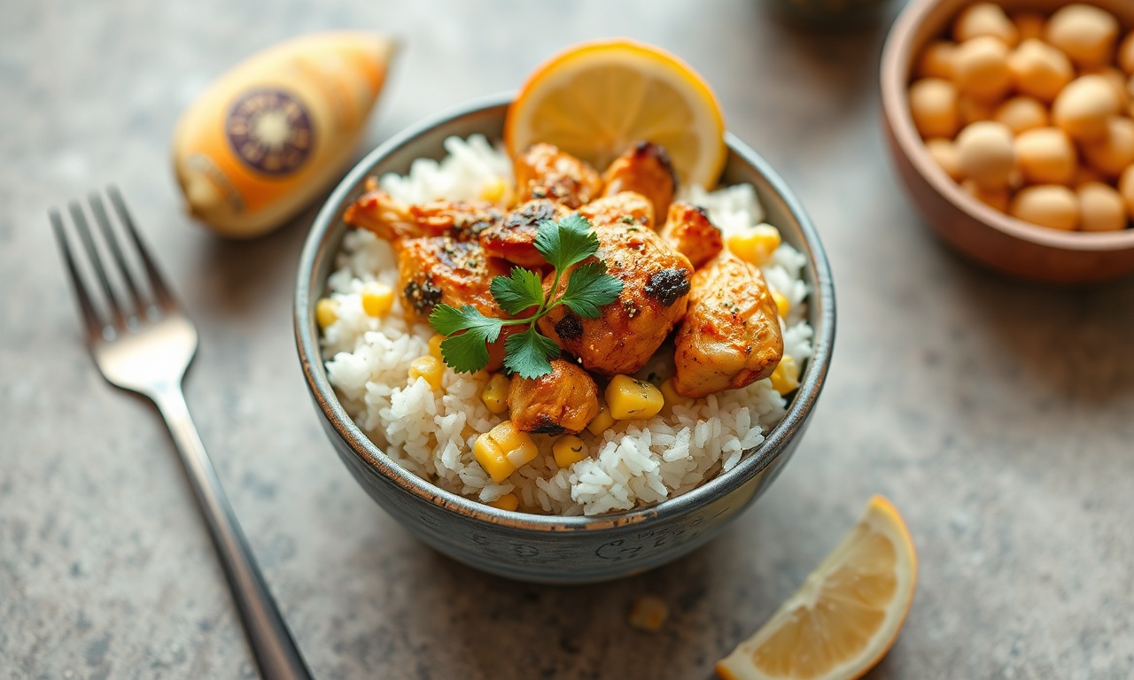 Savory street corn chicken rice bowl, a delicious and flavorful meal.
