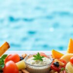Vibrant Mediterranean mezze platter: colorful small bites for a crowd.
