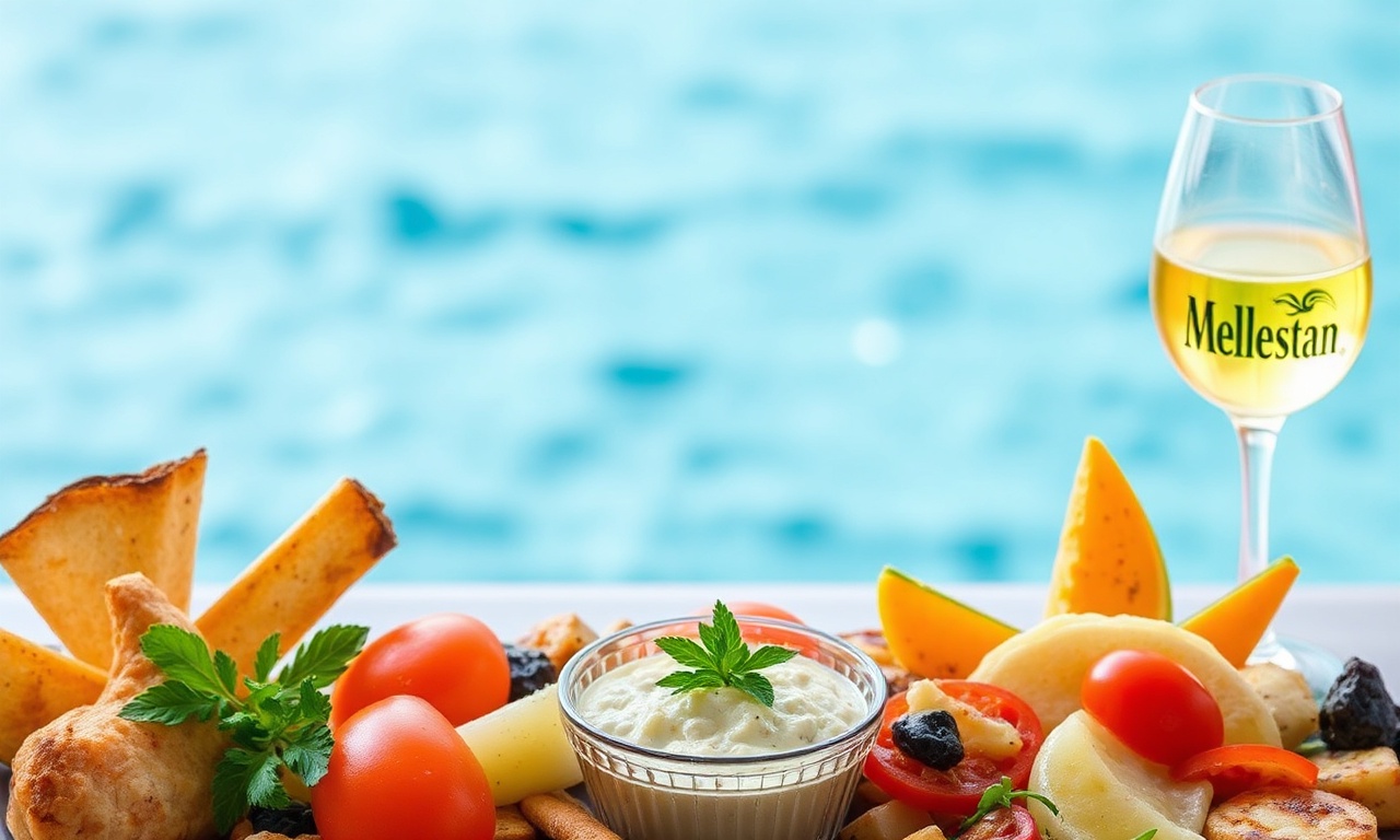 Vibrant Mediterranean mezze platter: colorful small bites for a crowd.