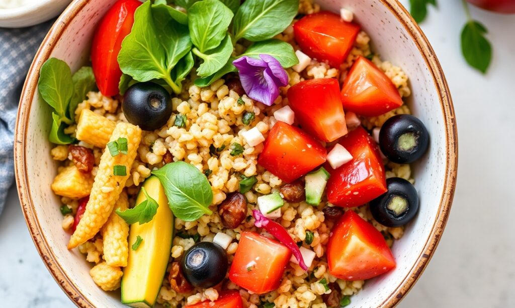 Vibrant Mediterranean Quinoa bowl bursting with sun-kissed flavors.