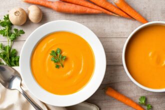 Velvety carrot ginger soup: creamy, zesty, and delicious.