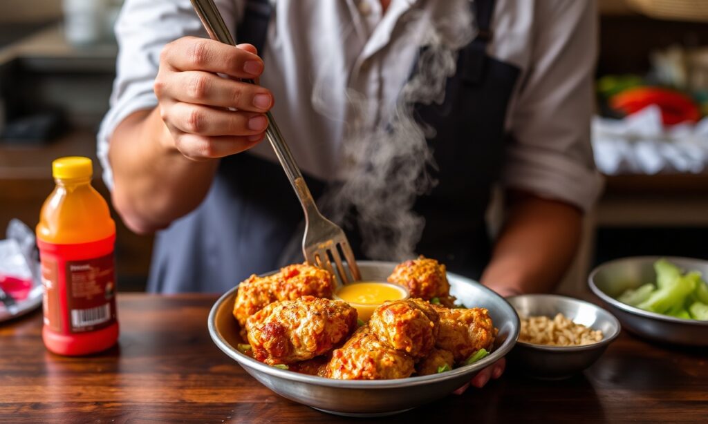 Crispy Ayam Penyet, smashed chicken, vibrant Southeast Asian cuisine.