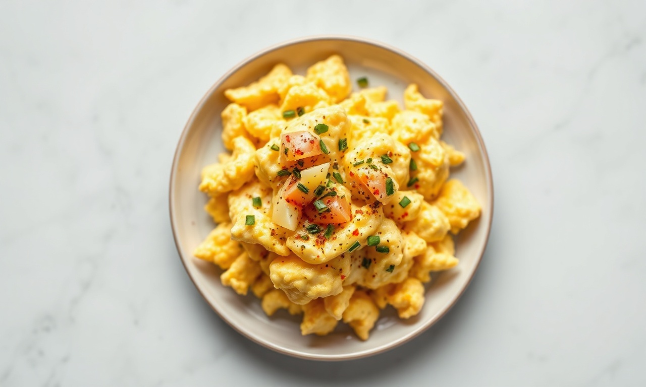 Cheesy scrambled eggs with a creamy, classic breakfast twist.