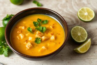 Zesty spicy chicken lime soup: tangy flavor burst.