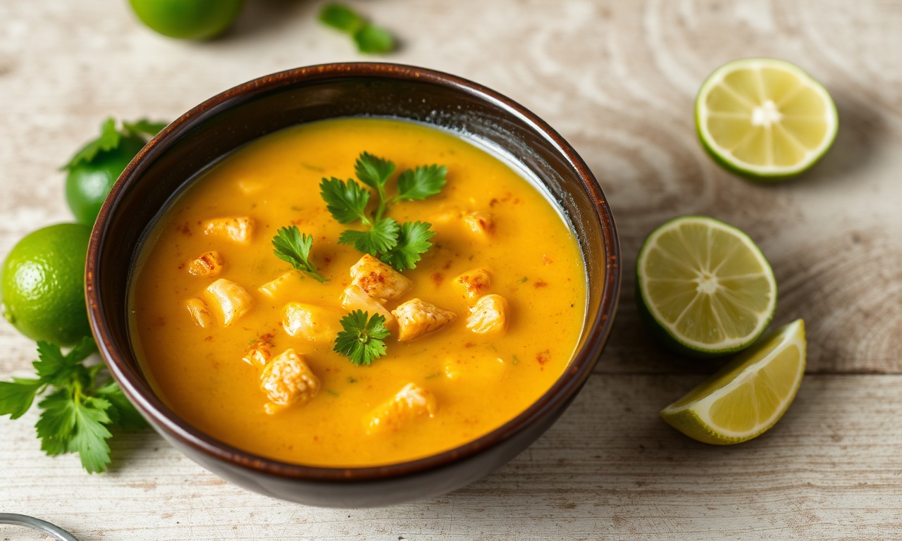 Zesty spicy chicken lime soup: tangy flavor burst.