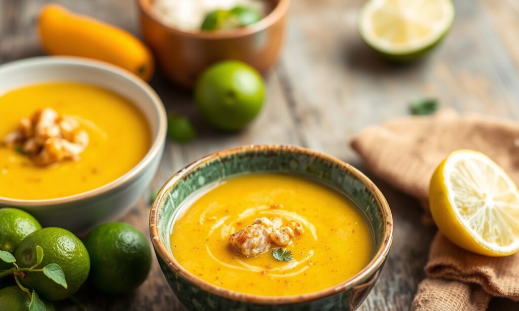 Zesty spicy chicken lime soup, a tangy flavor burst.