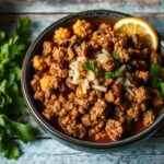 Cuban picadillo: savory ground beef with tropical flavors.