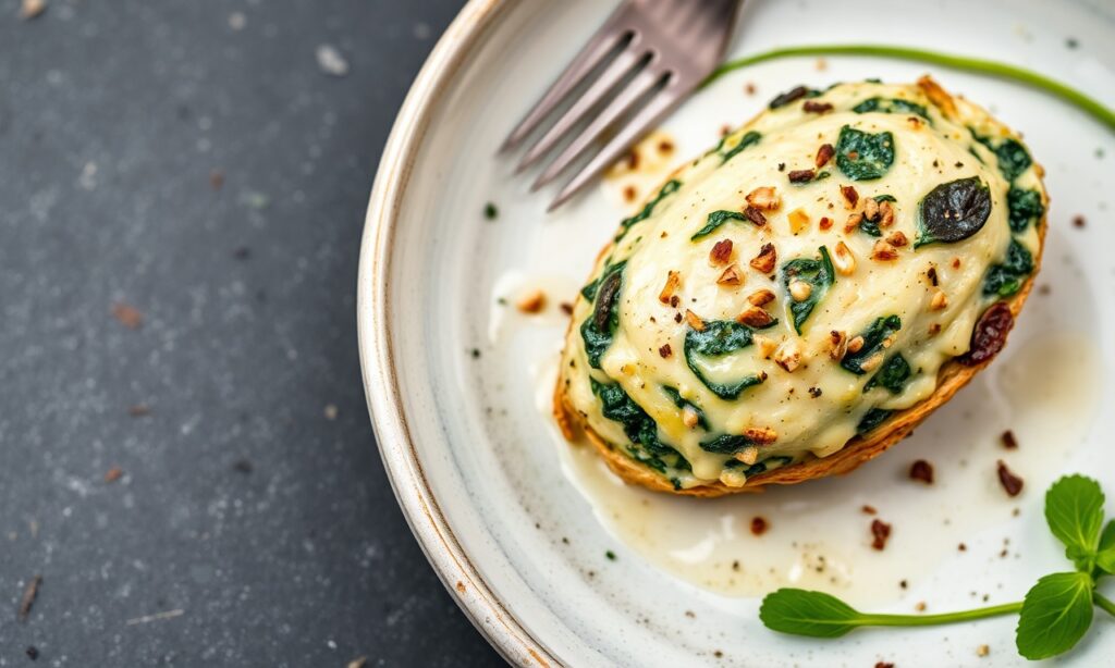 Perfect Keto stuffed chicken with spinach and artichoke.
