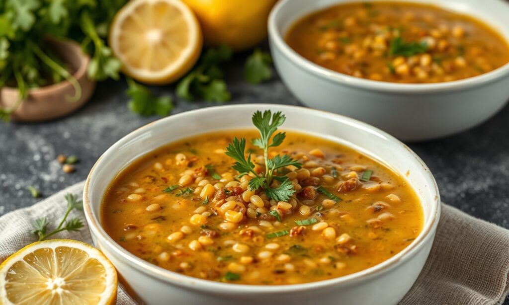 Zesty lentil soup with bright lemon and fresh herbs.