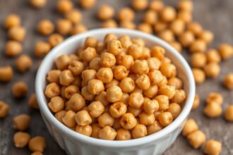 Crispy roasted chickpeas: golden, crunchy delight for snacking.