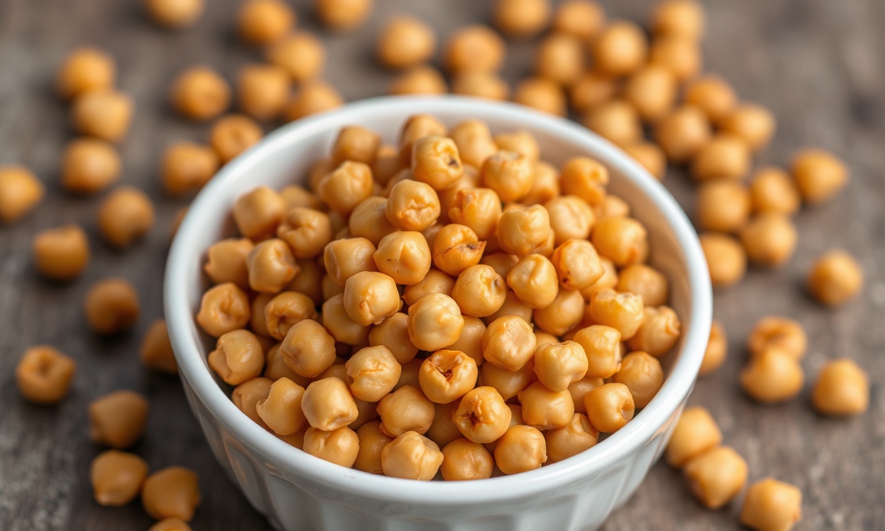 Crispy roasted chickpeas: golden, crunchy delight for snacking.