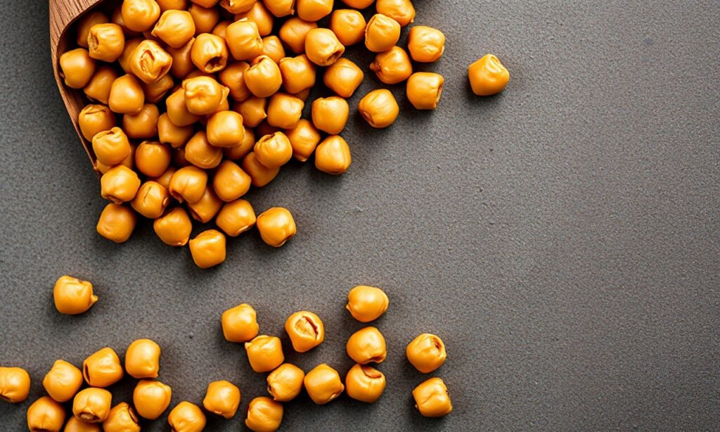 Crispy roasted chickpeas: golden, crunchy snack delight.