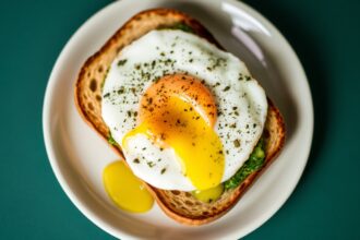 Elevate breakfast: Pesto eggs perfection on sourdough toast.