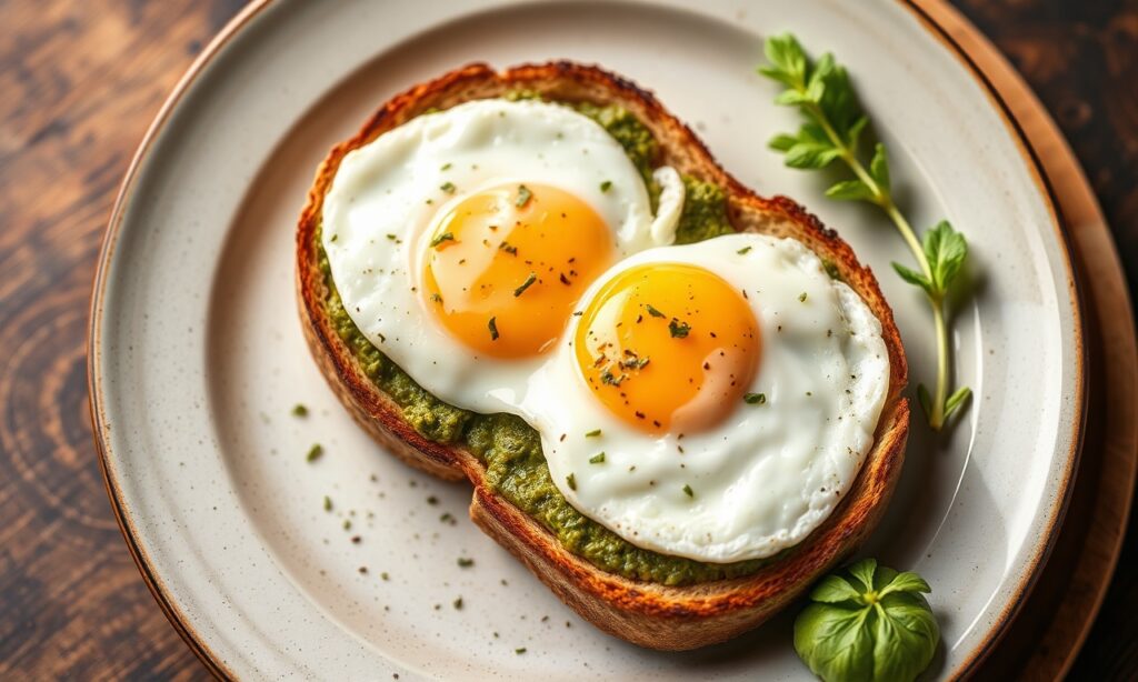 Elevate breakfast: Pesto eggs on sourdough toast.