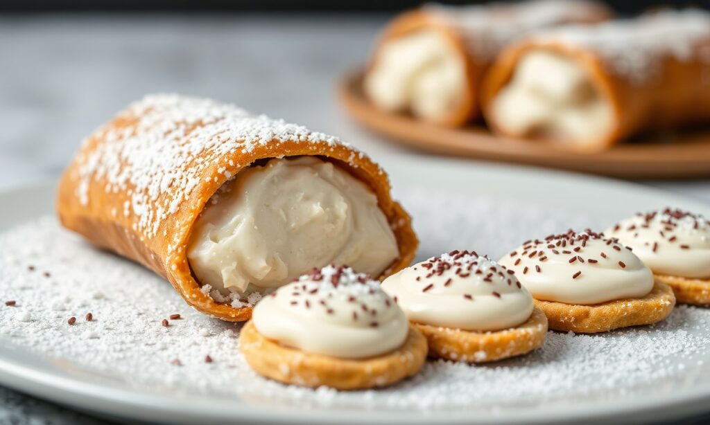 Sweet Indulgence: Velvety ricotta filling for classic cannoli.