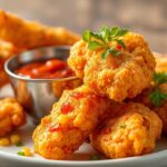 Crispy spicy crab corn fritters with a flavorful twist.