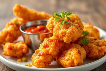 Crispy spicy crab corn fritters with a flavorful twist.