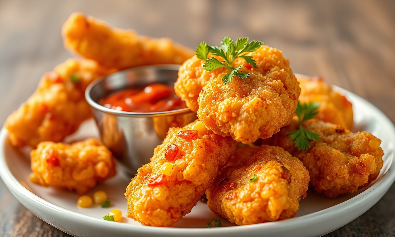 Crispy spicy crab corn fritters with a flavorful twist.